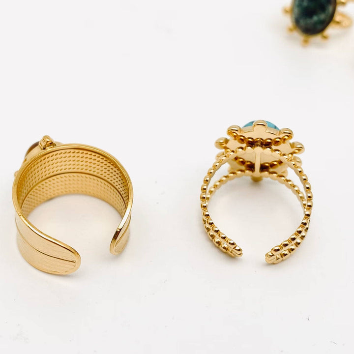 18K Gold Plated Green Oval w/ braided Rings