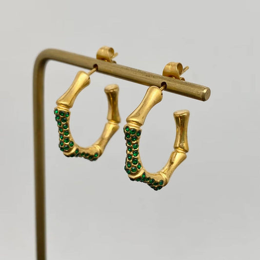 Green Bamboo Hoop Earrings