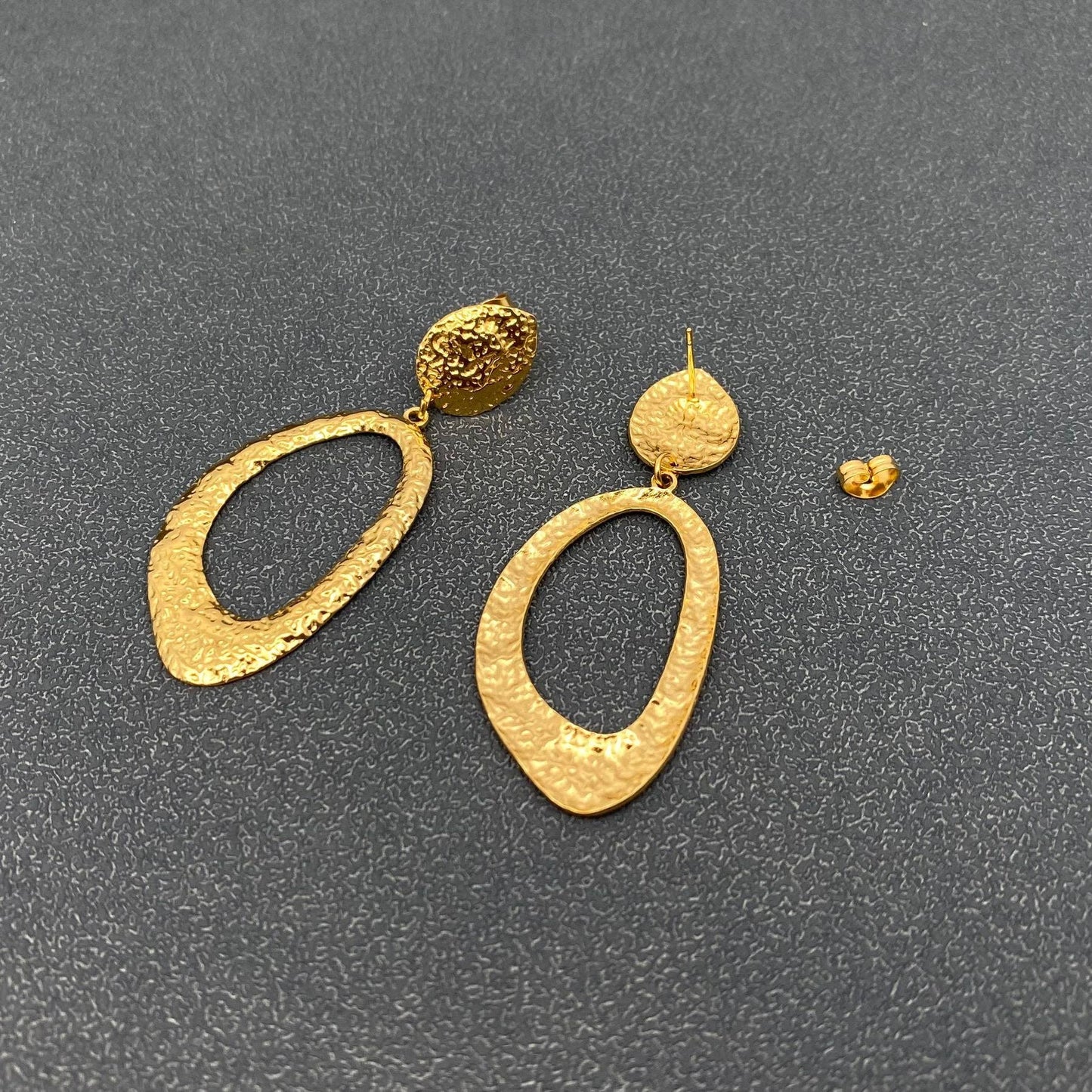 Hammer Textured 18K Golden Geometric Dangle Earrings