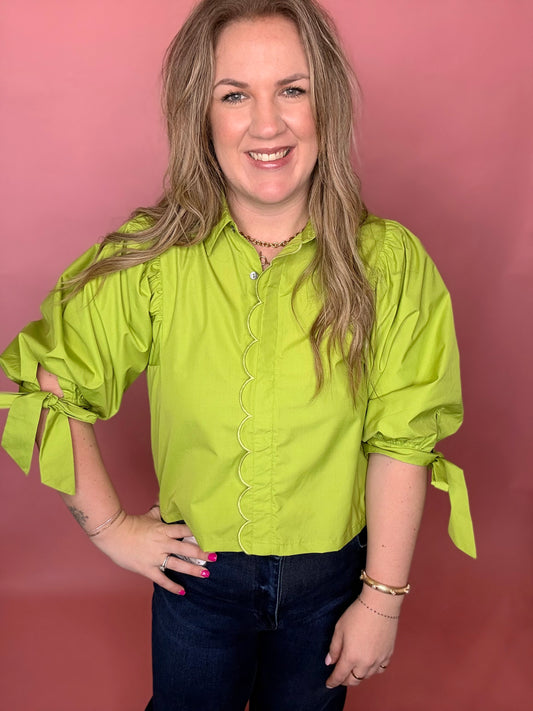 Chartreuse Scallop Blouse