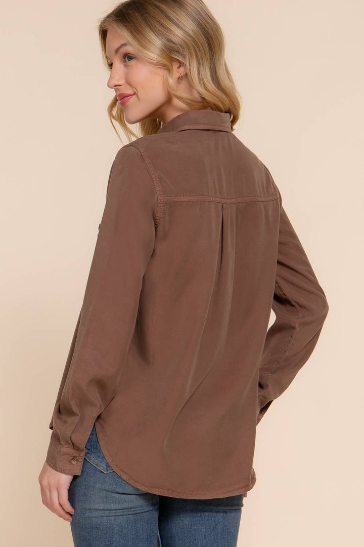 Coffee Button Up Blouse