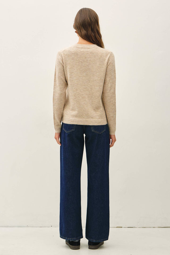 WOOL TOUCH CUFF POINTED V-NECK SWEATER: DUSTY BLUE / L
