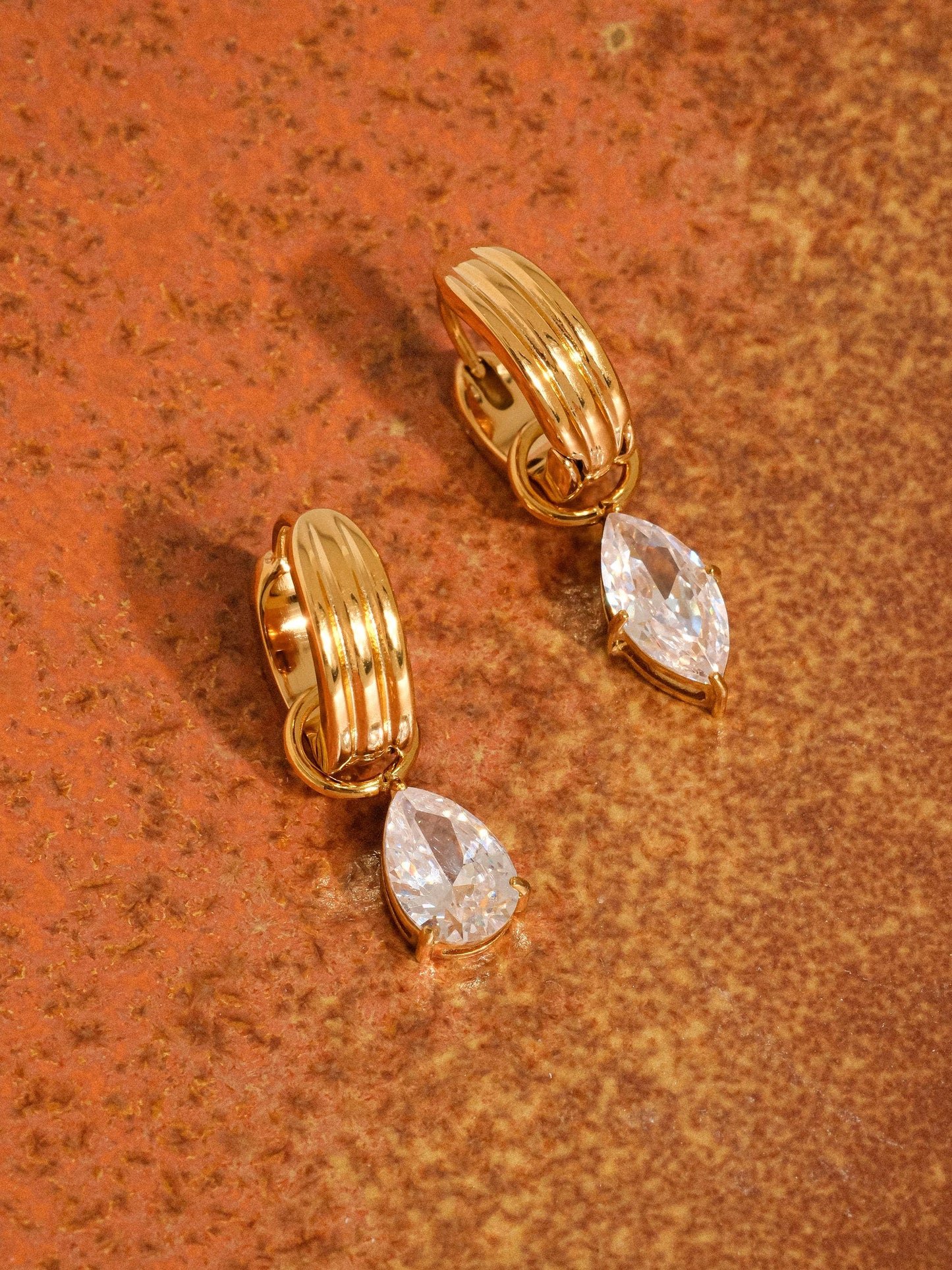 Saffron 18K Gold Non-Tarnish Teardrop CZ Mismatch Earrings: Green