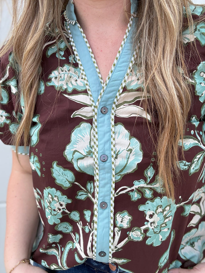 Chocolate Mint Floral Top