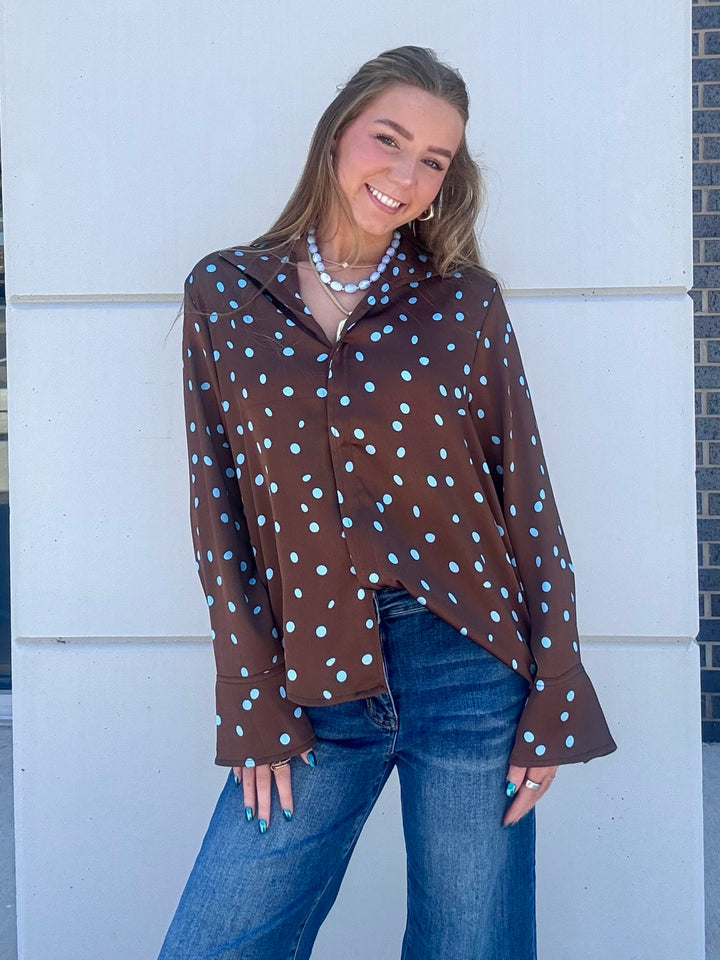 Brown/Blue Button Up Blouse
