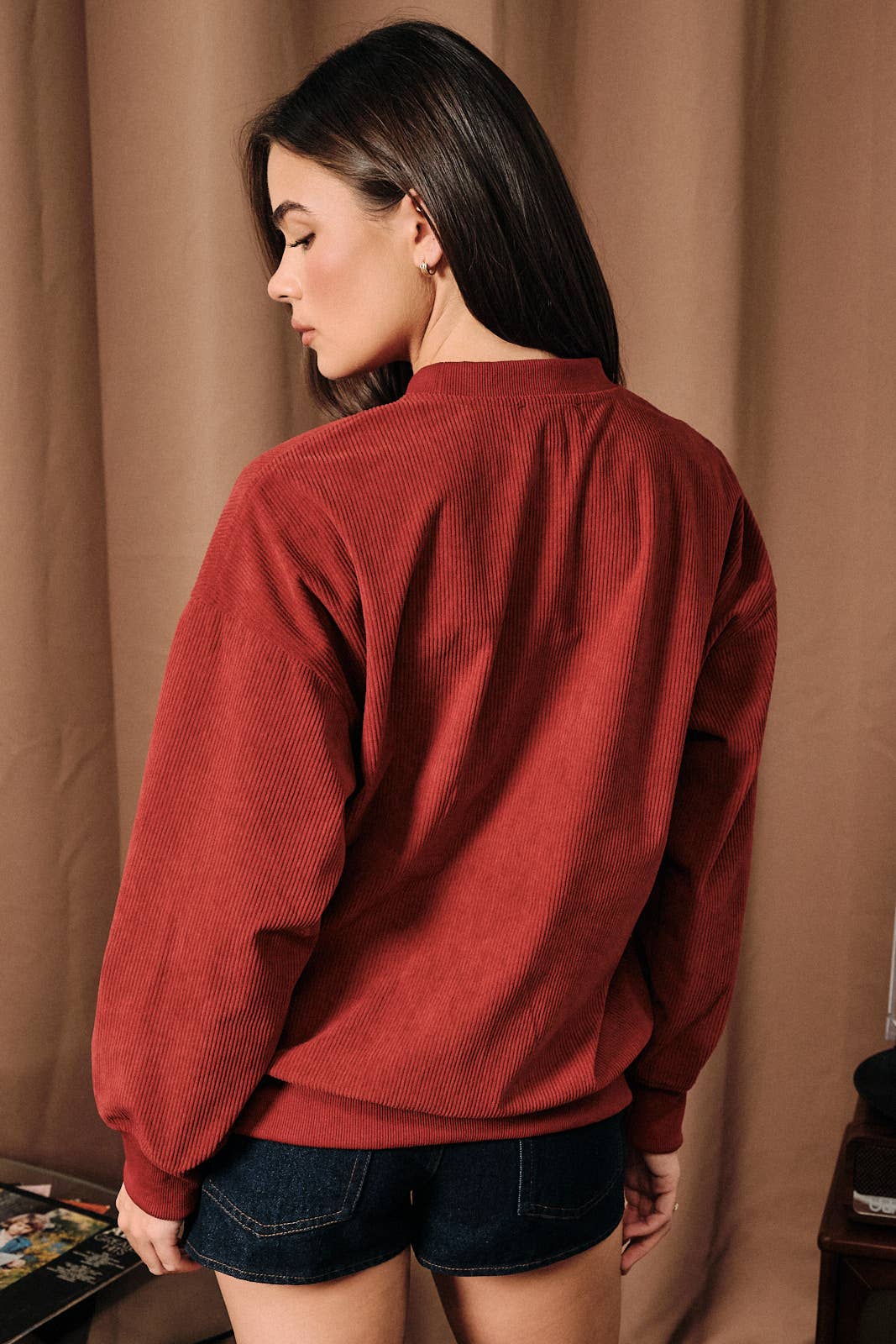 Merry Christmas Corduroy Long Sleeve Pullover Sweater: Red / S