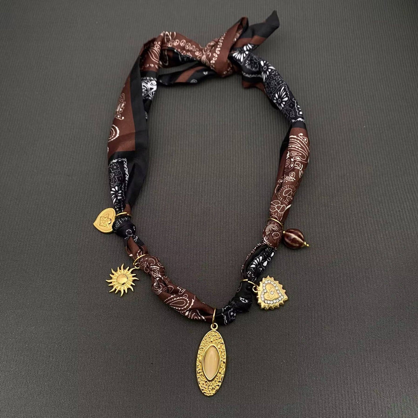 Black & Brown Charm Scarf Necklace