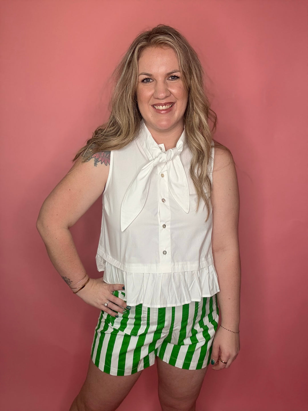 White Tie Neck Sleeveless Top