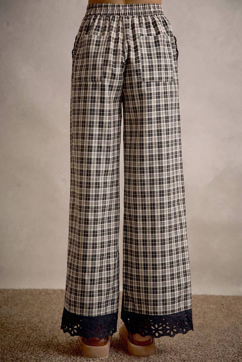Black Plaid Laced Down Pants