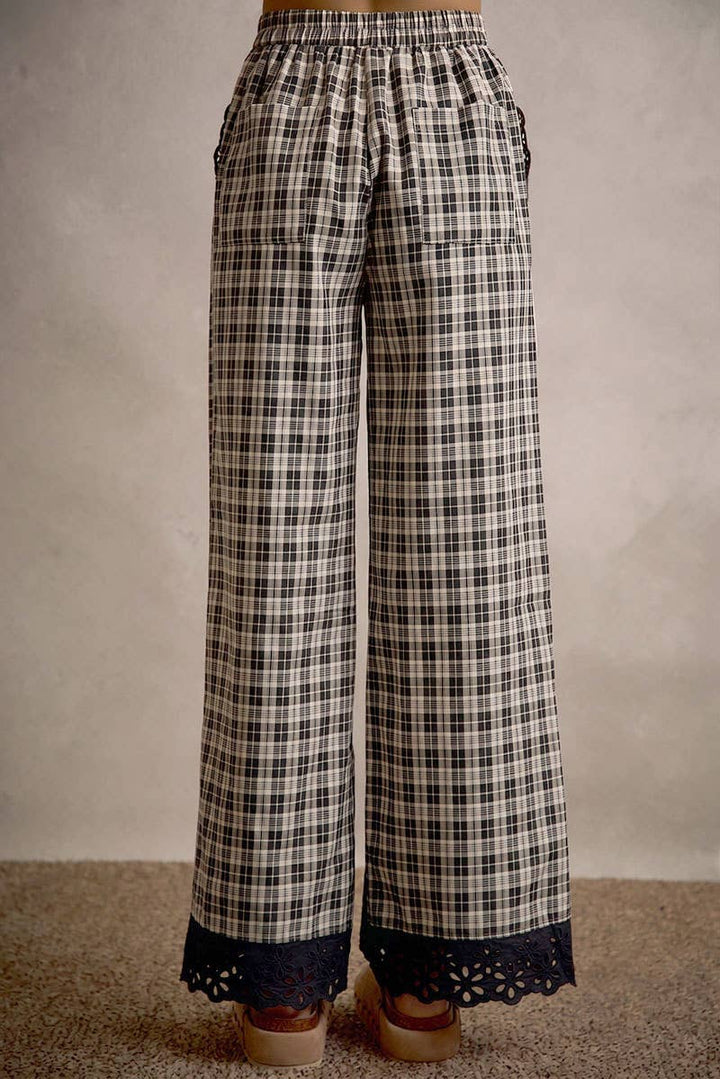 Black Plaid Laced Down Pants