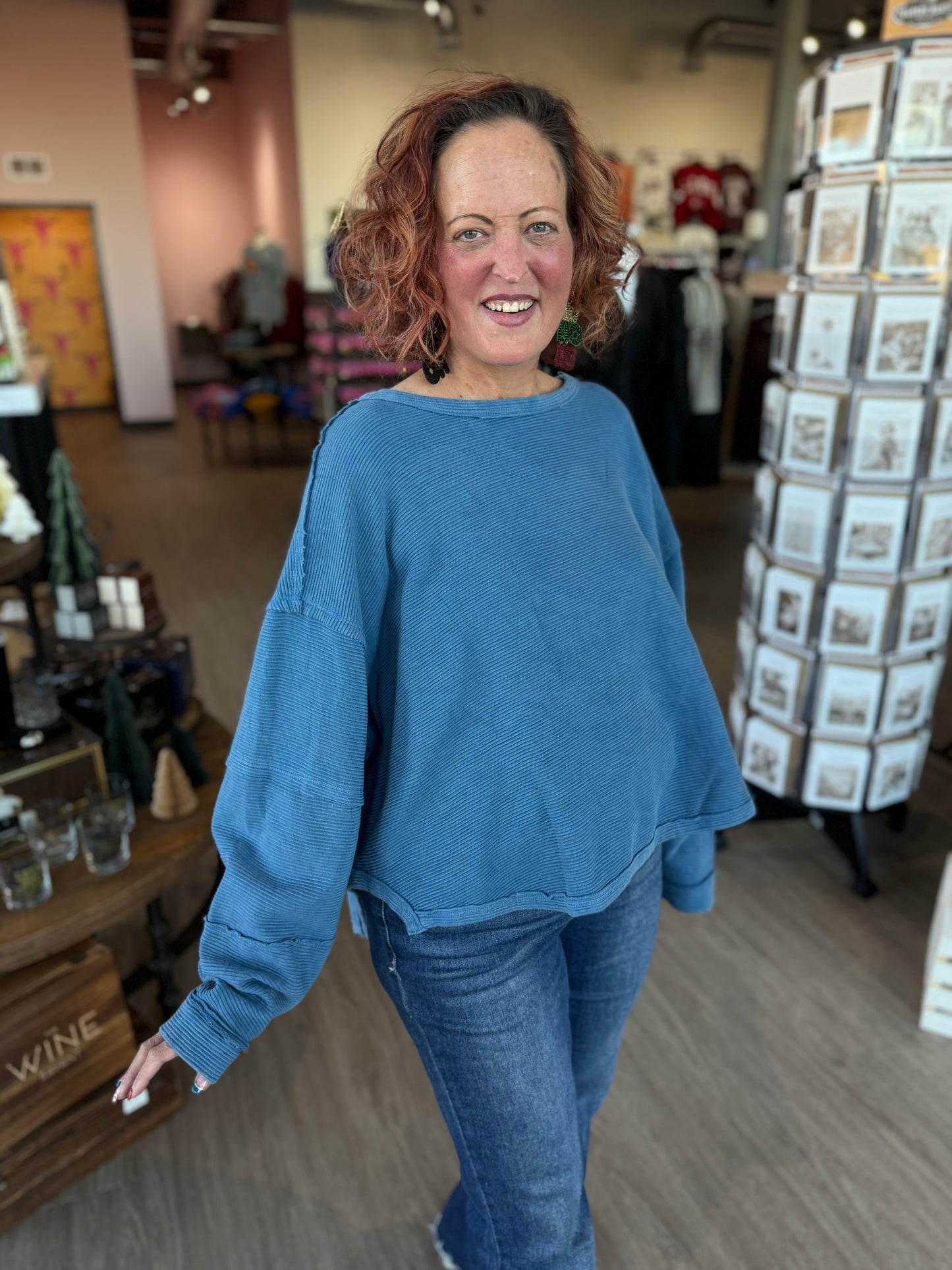 Marine Blue Pullover Hi-Lo