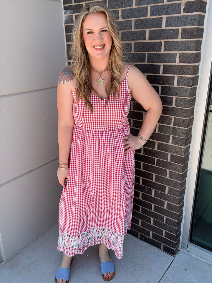 Red Gingham Maxi Dress