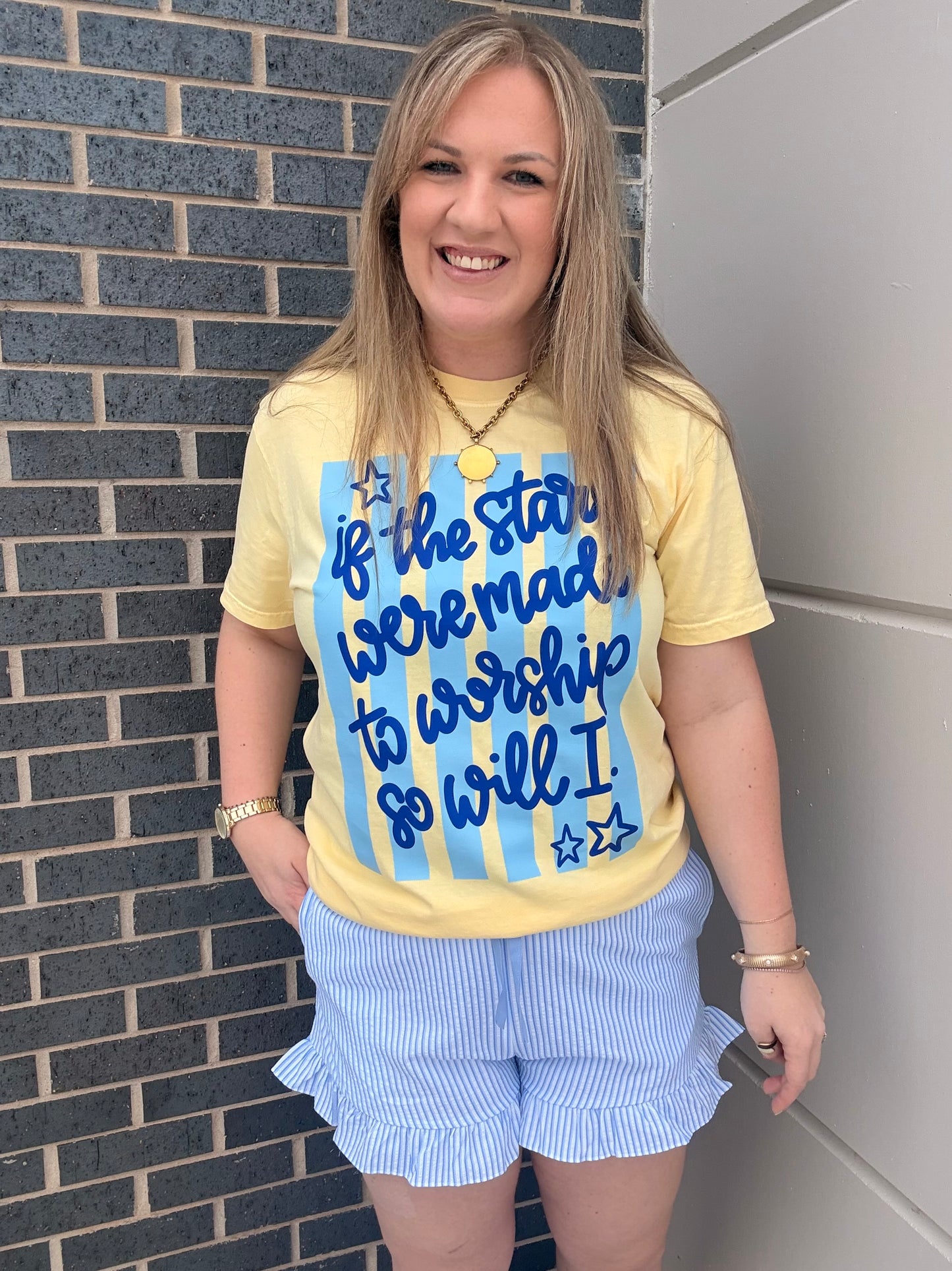 Ruffle Blue Stripe Shorts