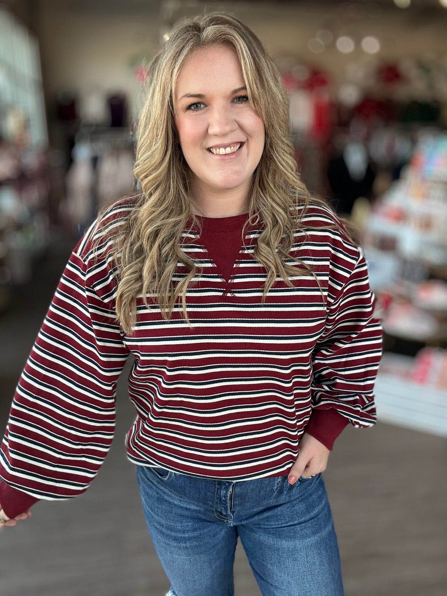 Burgundy Navy Stripe Pullover
