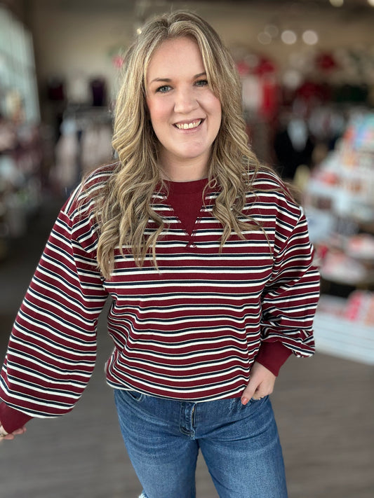 Burgundy Navy Stripe Pullover