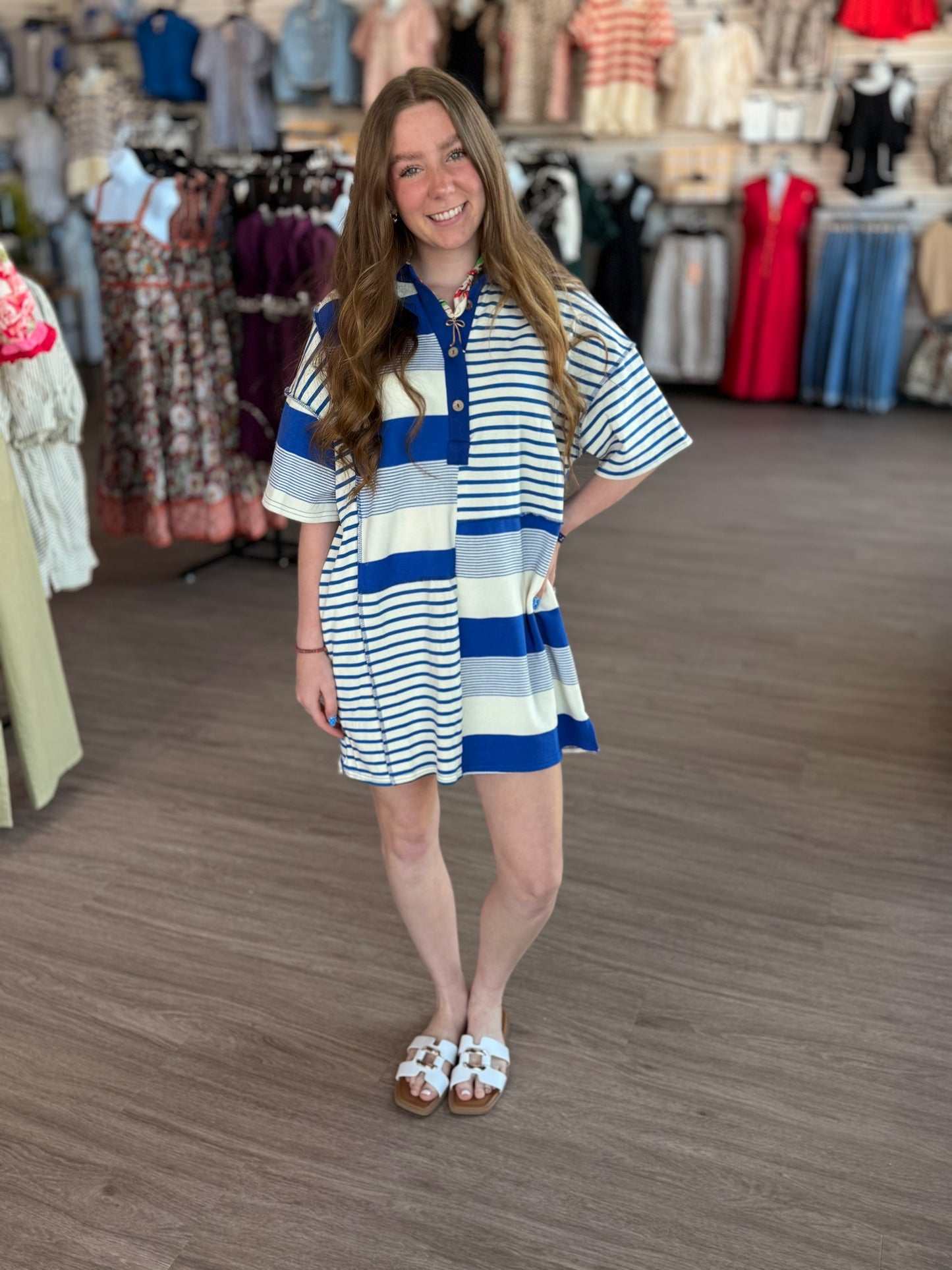 Multi Blue Stripe Tshirt Dress