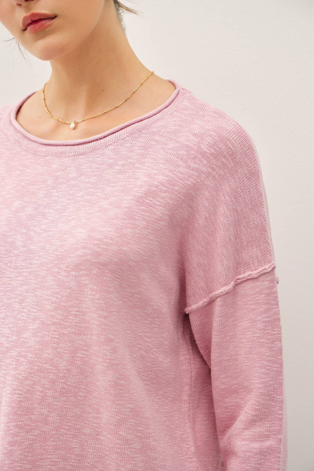 DROP SHOULDER SLUB PULLOVER SWEATER: Matcha / SM
