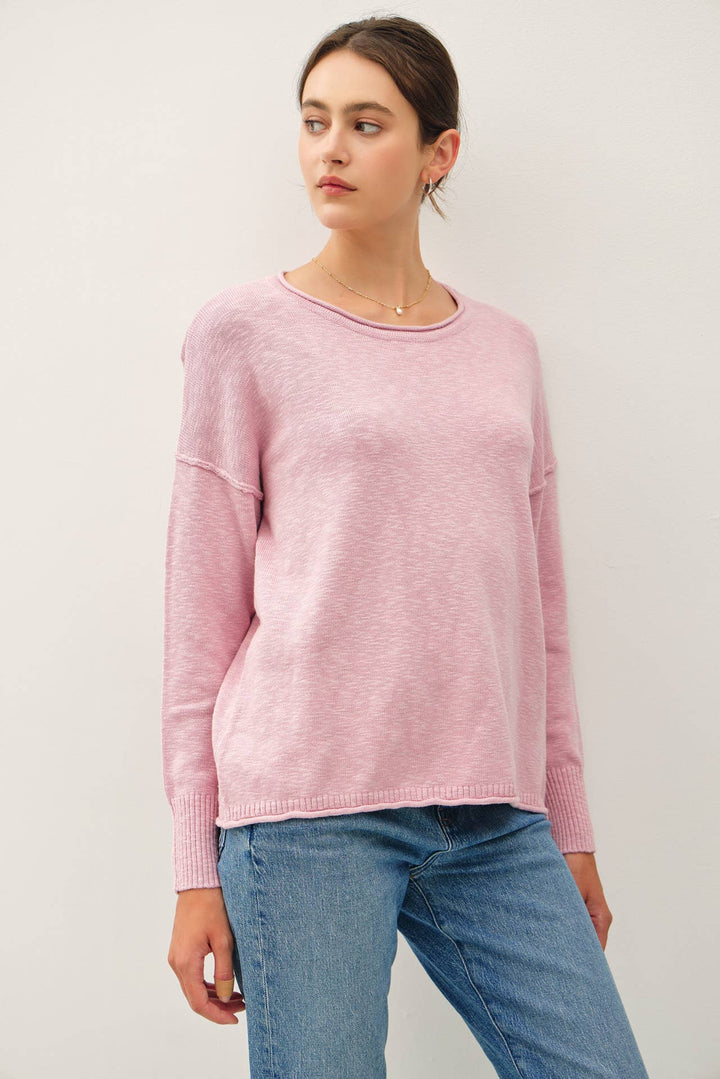 DROP SHOULDER SLUB PULLOVER SWEATER: Matcha / SM