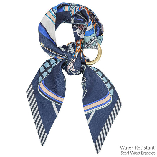Navy Multi Scarf Bracelet Wrap with Gold Circle