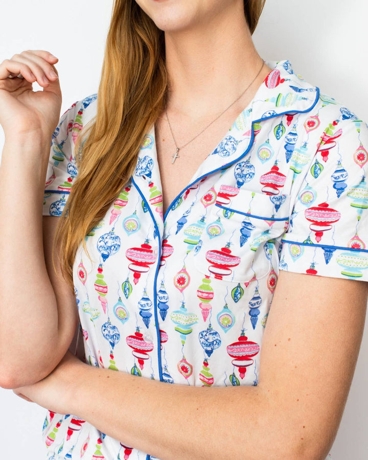 Whimsical Wonders Short Sleeve Button Up Sleep Shirt   White/Multi   -Asst.: Medium