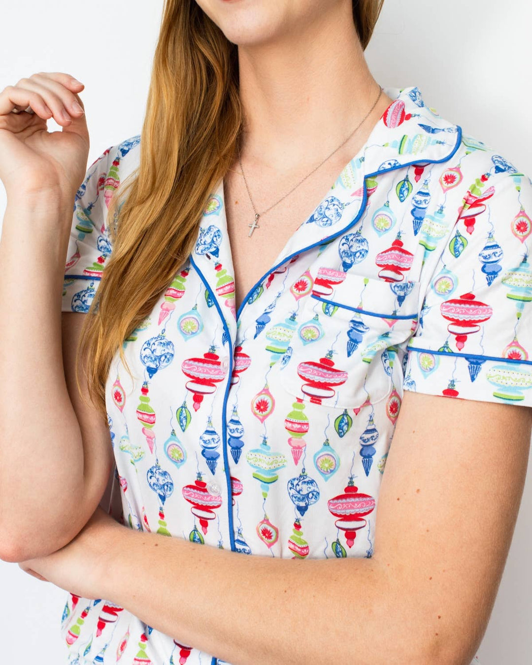 Whimsical Wonders Short Sleeve Button Up Sleep Shirt   White/Multi   -Asst.: Large