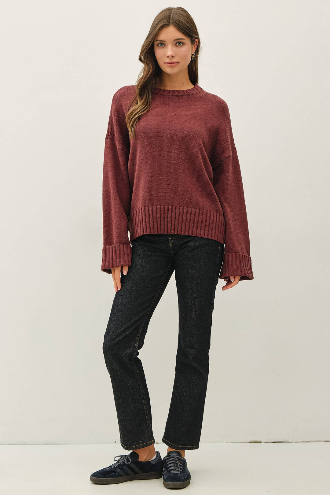 WIDE CUFF OVERSIZED SWEATER: LIME GREEN / M
