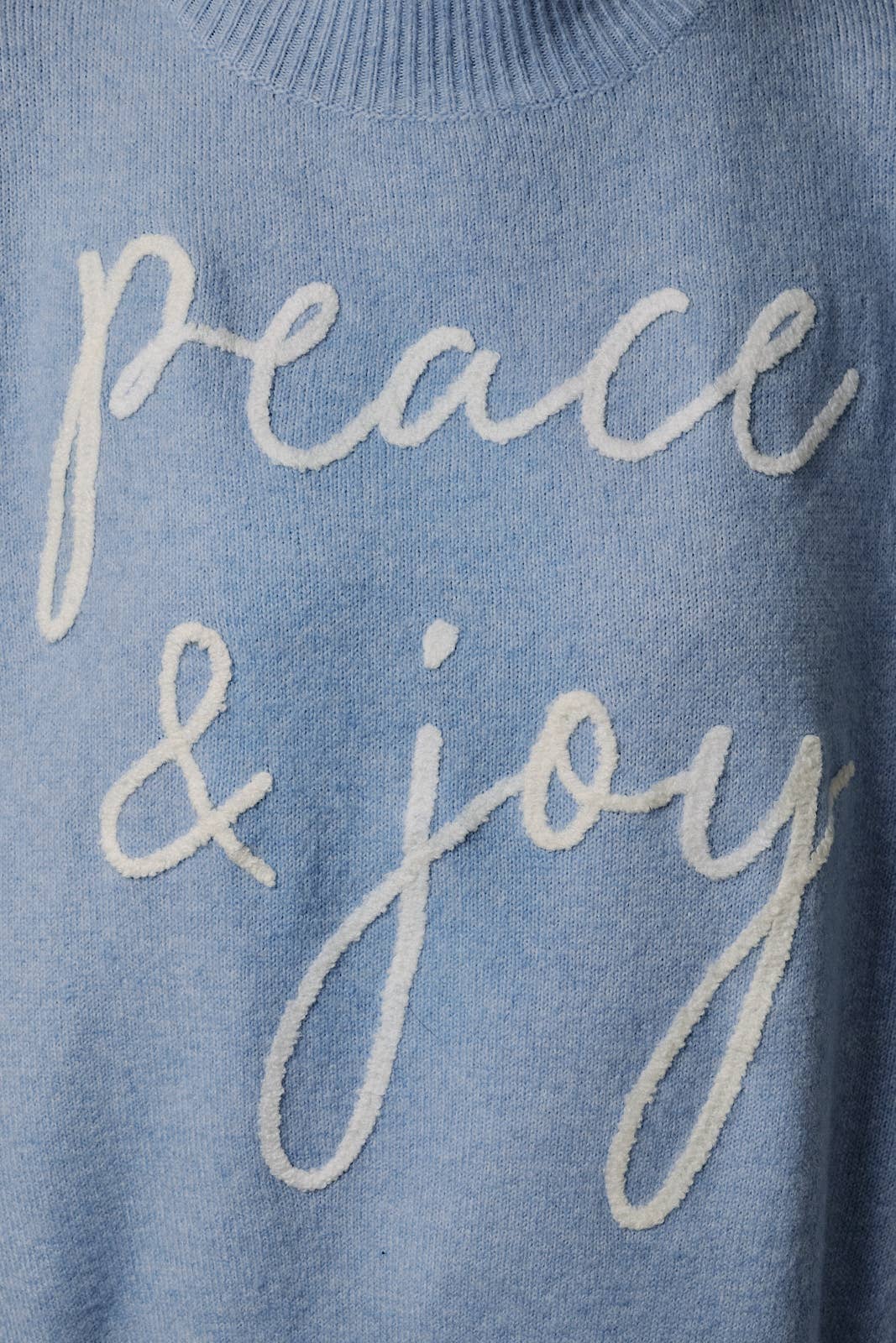 Mock Neck Long Sleeve Peace &amp; Joy Novelty Knit Sweater: Blue / L