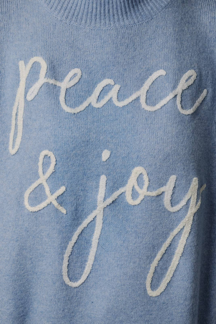 Mock Neck Long Sleeve Peace &amp; Joy Novelty Knit Sweater: Blue / L