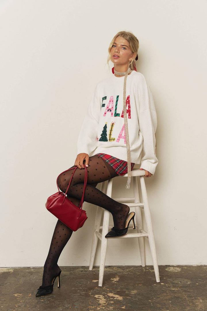 FA LA LA CHRISTMAS CREW NECK SWEATER: RED