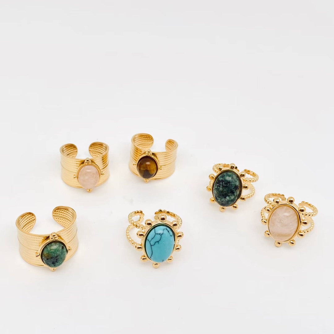 18K Gold Plated Green Oval Rings