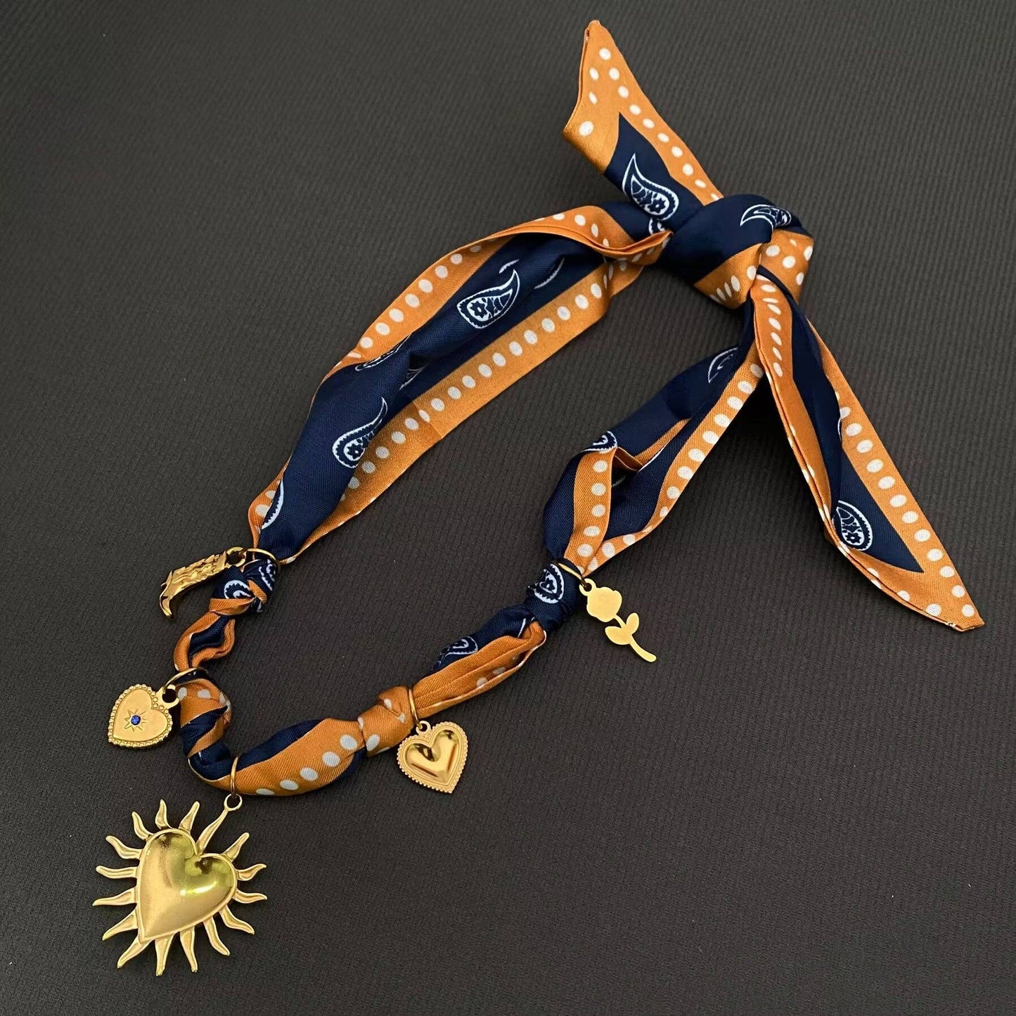 Blue & Orange Charm Scarf Necklace