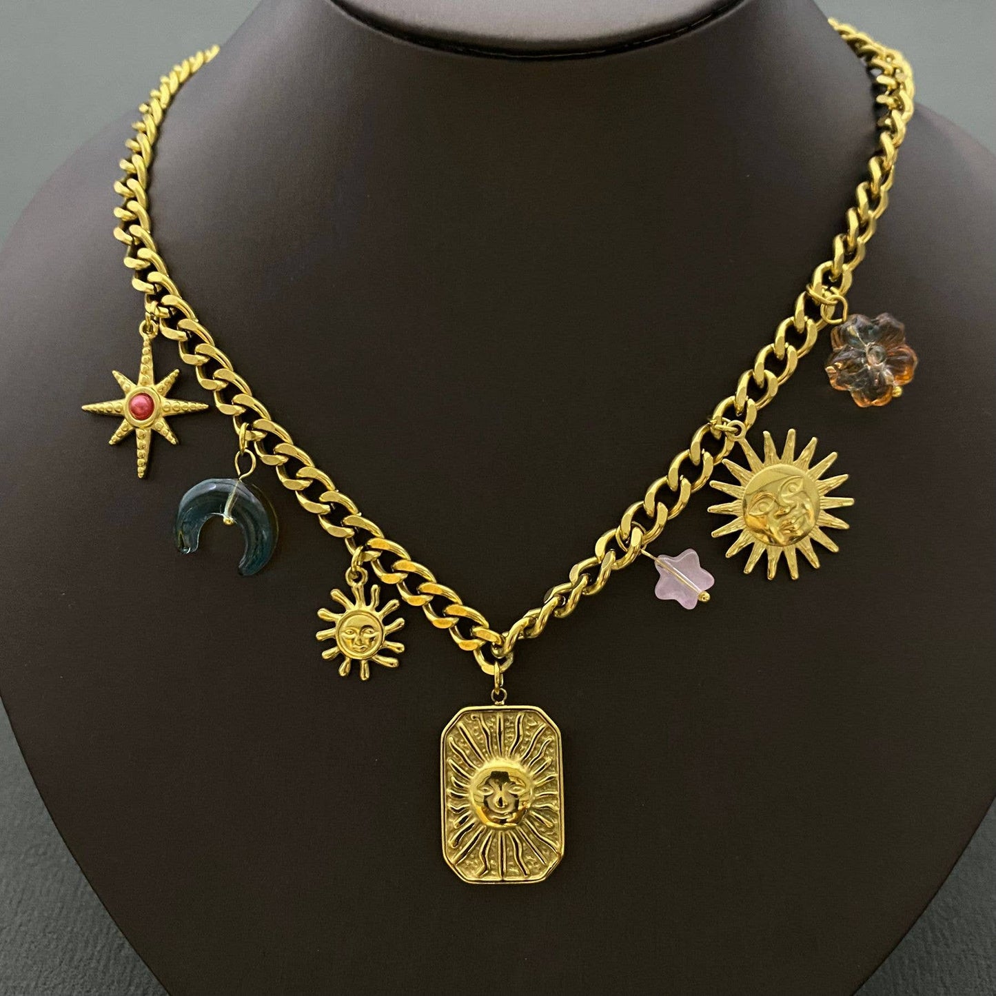 Sun Moon Star Charm Necklace