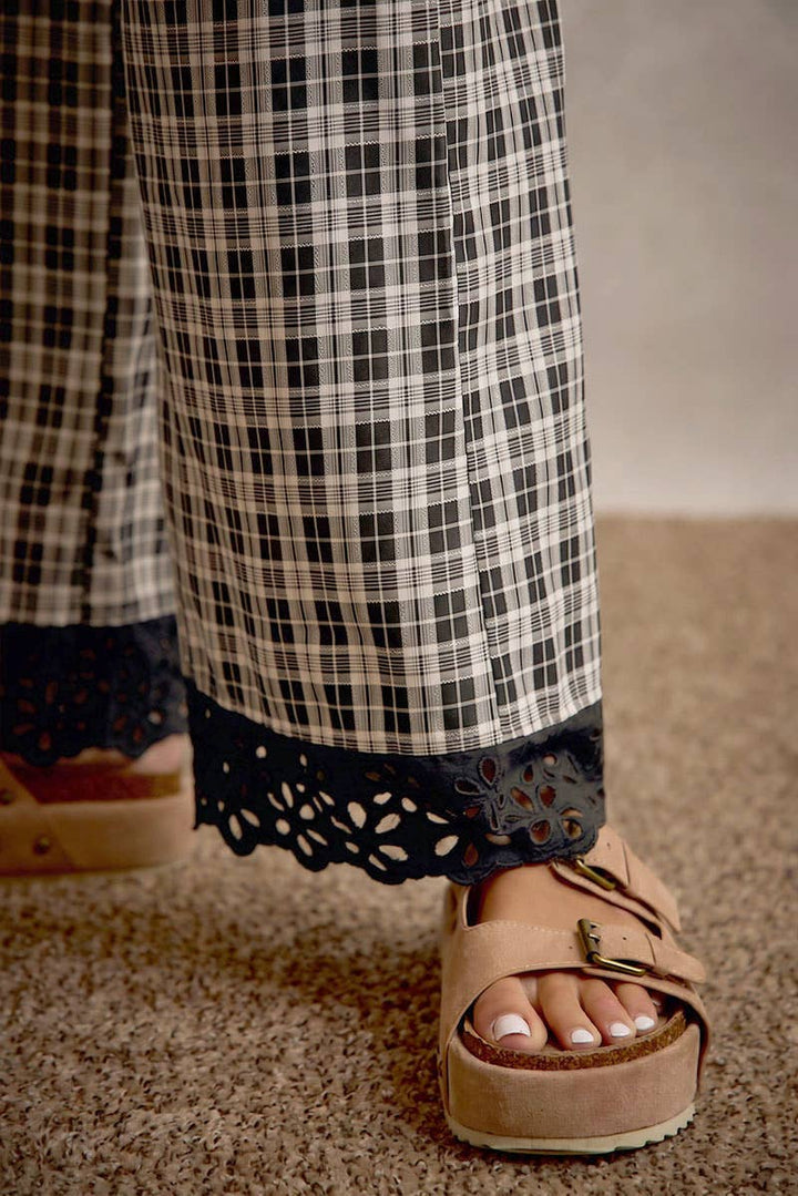 Black Plaid Laced Down Pants