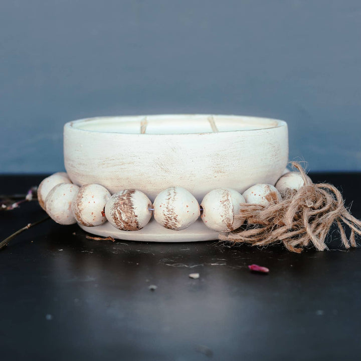 Peppered Suede - 3 Wick Beaded Pottery Soy Candle