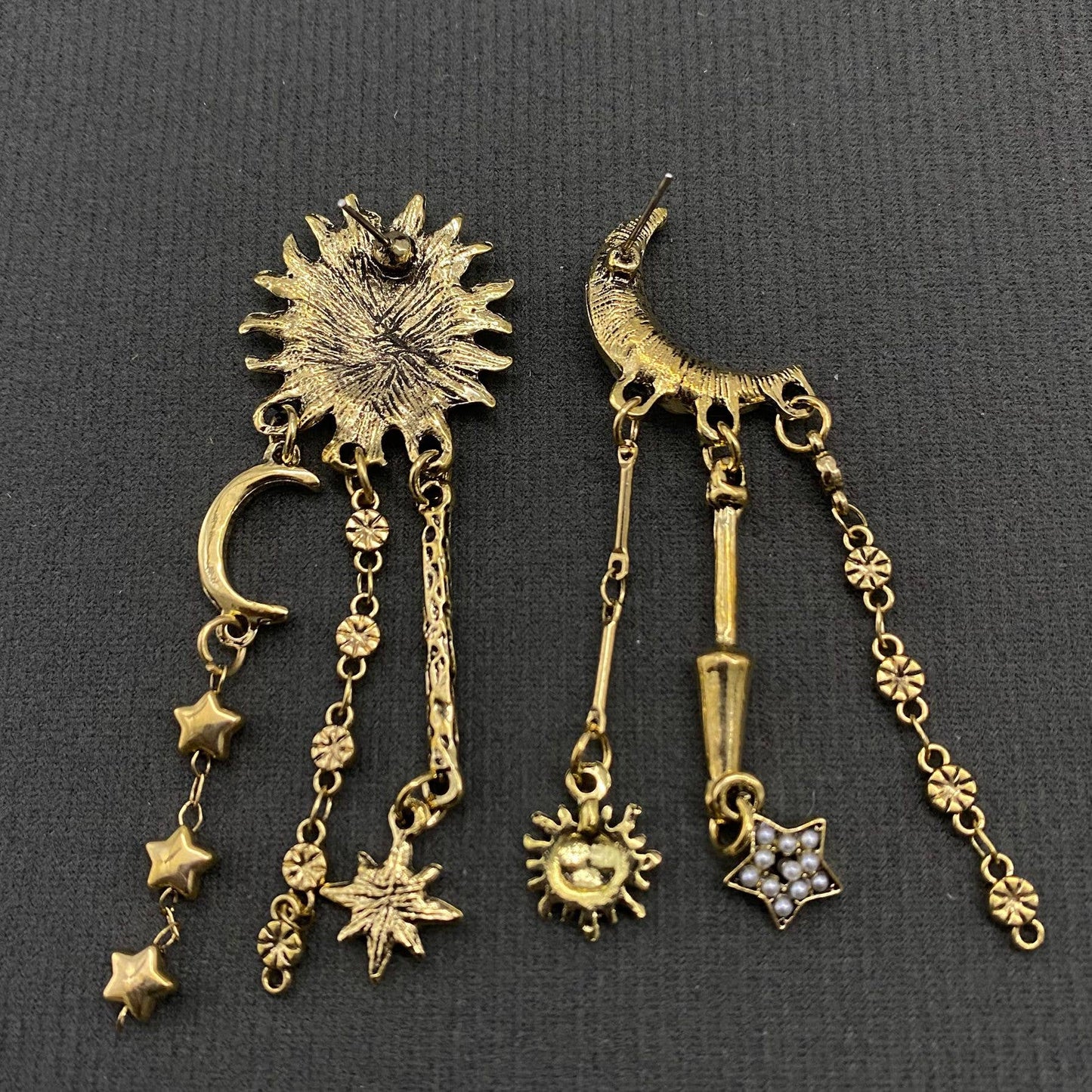 Star Fringe Sun Moon Earrings