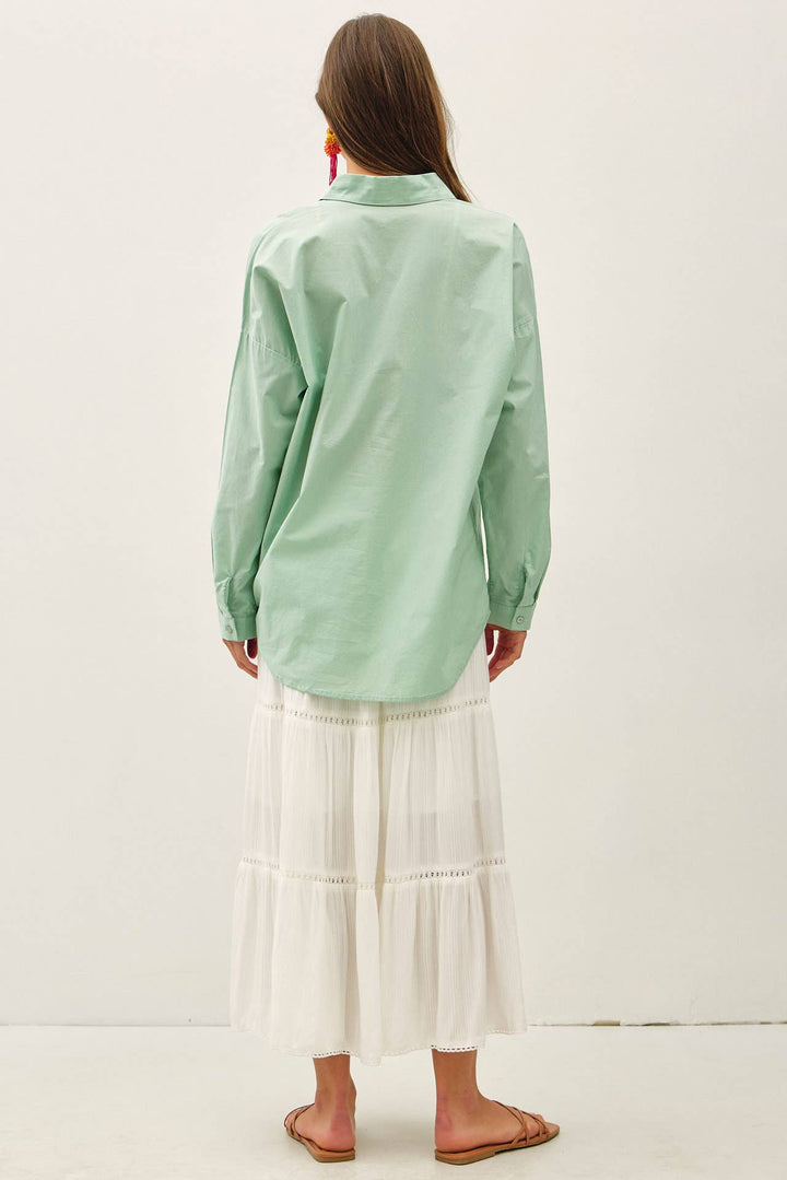 CRISP OVERSIZED BASIC COTTON SHIRT-DENIM: DENIM / SM
