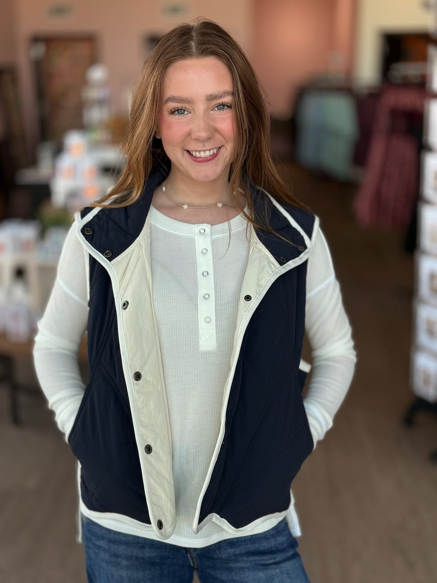 Navy Vest w/Cream Lining