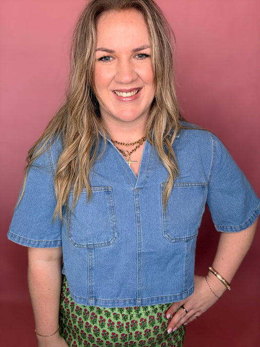 Denim Blouse w/Pockets
