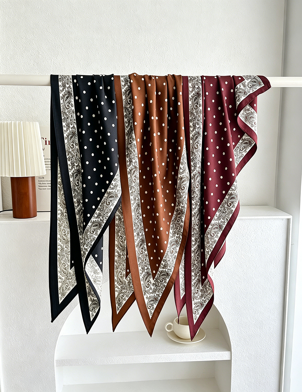 Maroon Dotted Waist Belt Silk Scarf