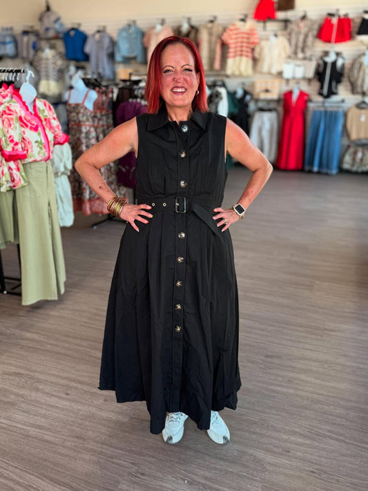 Black Button Closure dress w/Belt