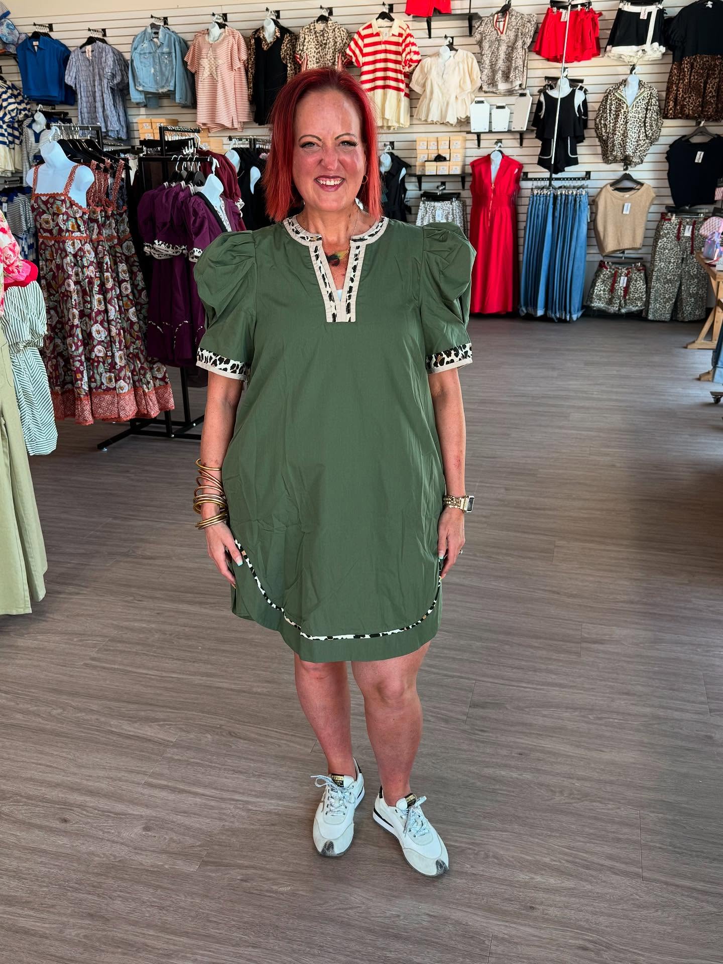 Olive Leopard Accent Dress