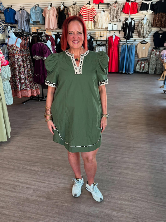 Olive Leopard Accent Dress