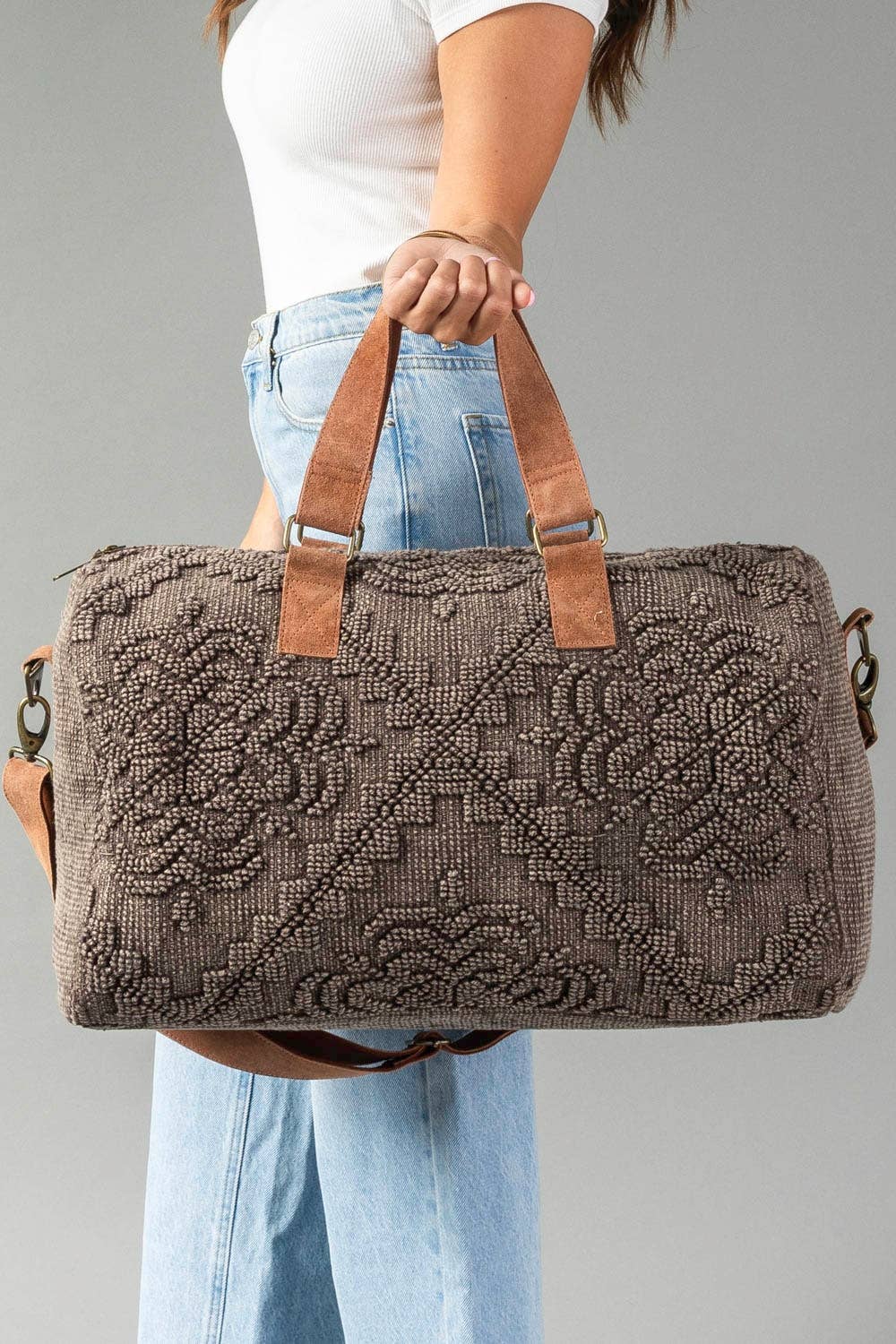 Brown Vintage Inspired Textured Duffel