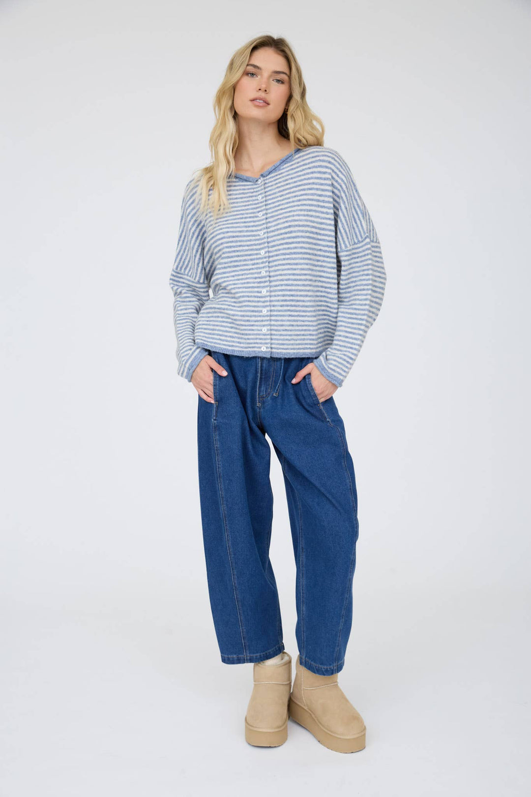 Dusty Blues Striped Cardigan