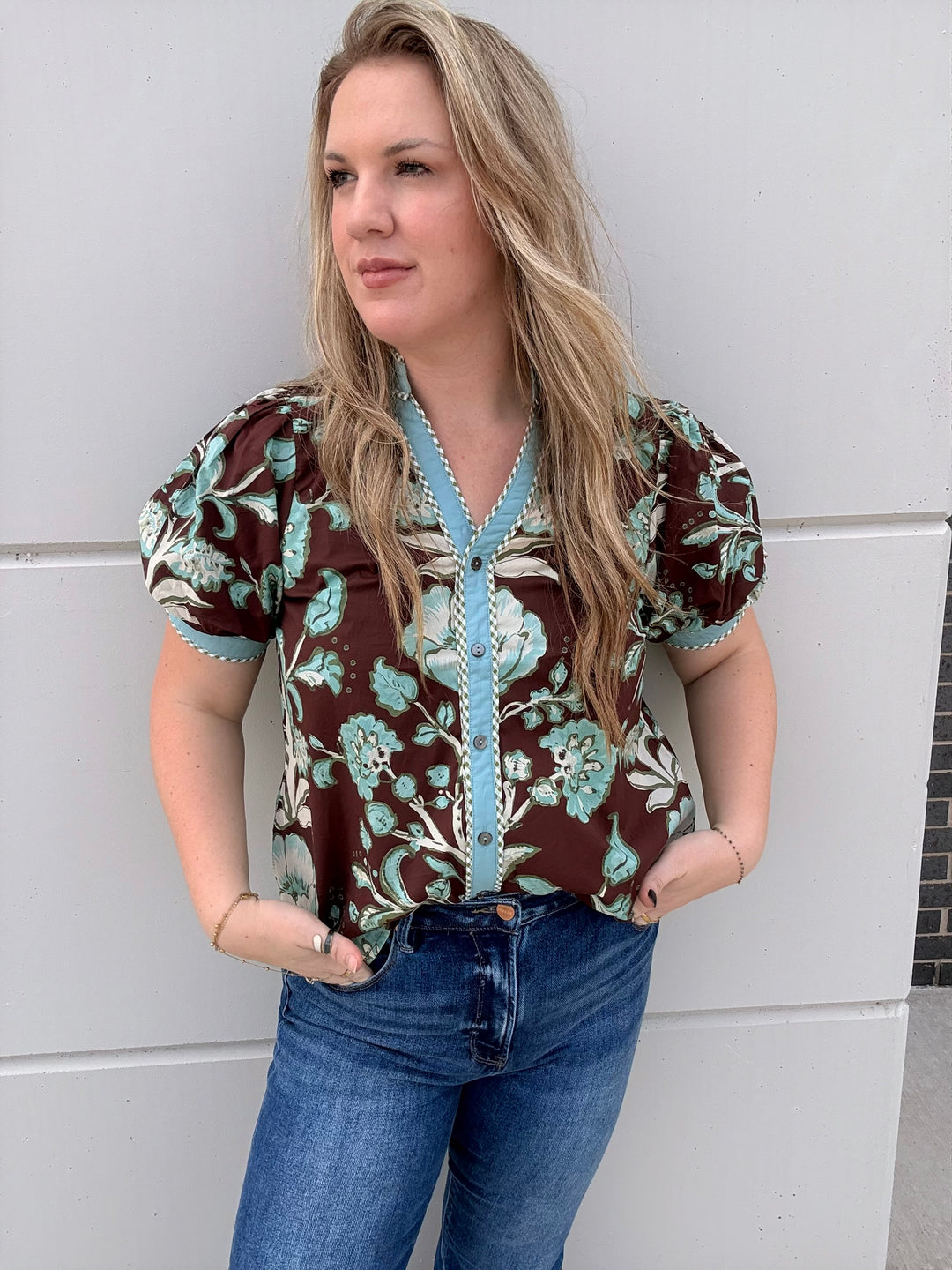 Chocolate Mint Floral Top