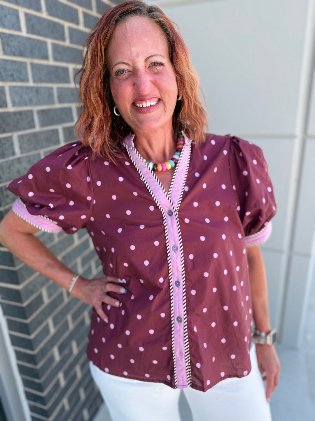 Wined Down Polka Dot Blouse