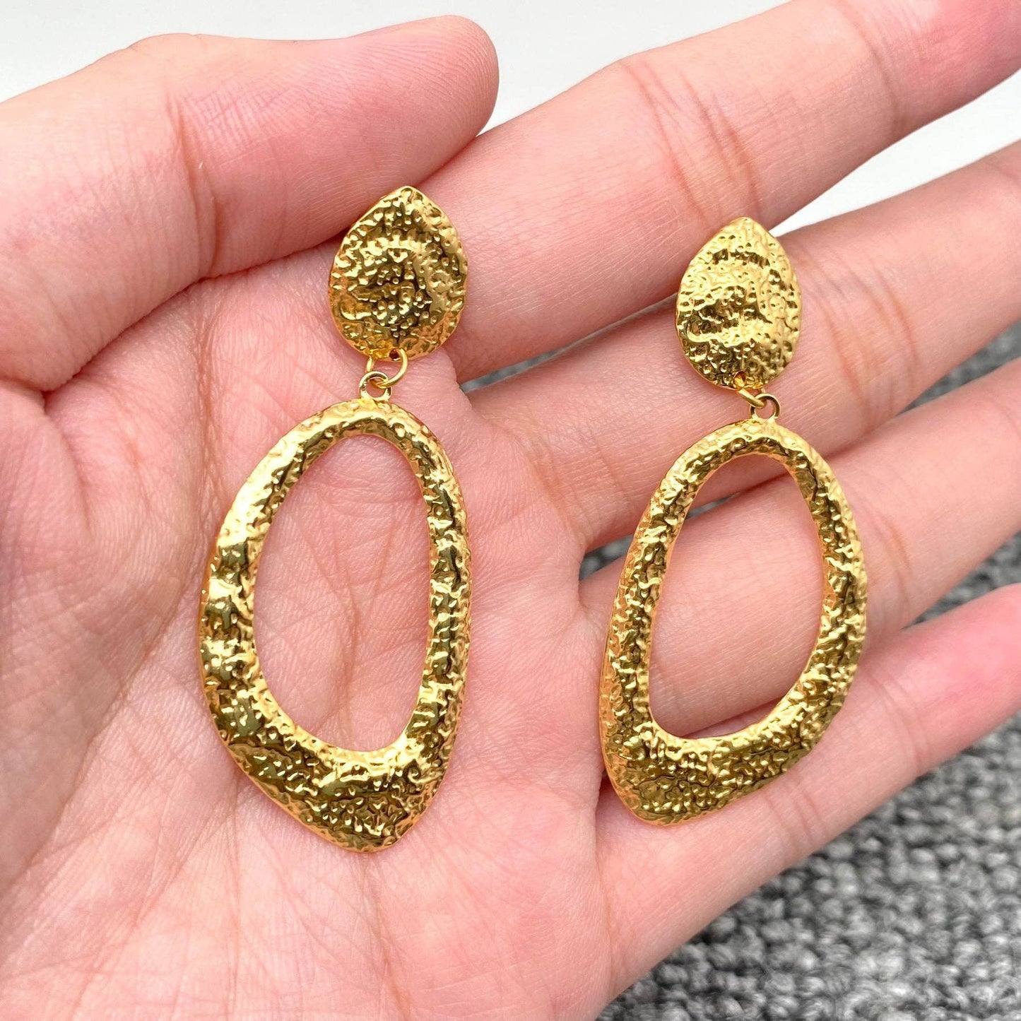 Hammer Textured 18K Golden Geometric Dangle Earrings