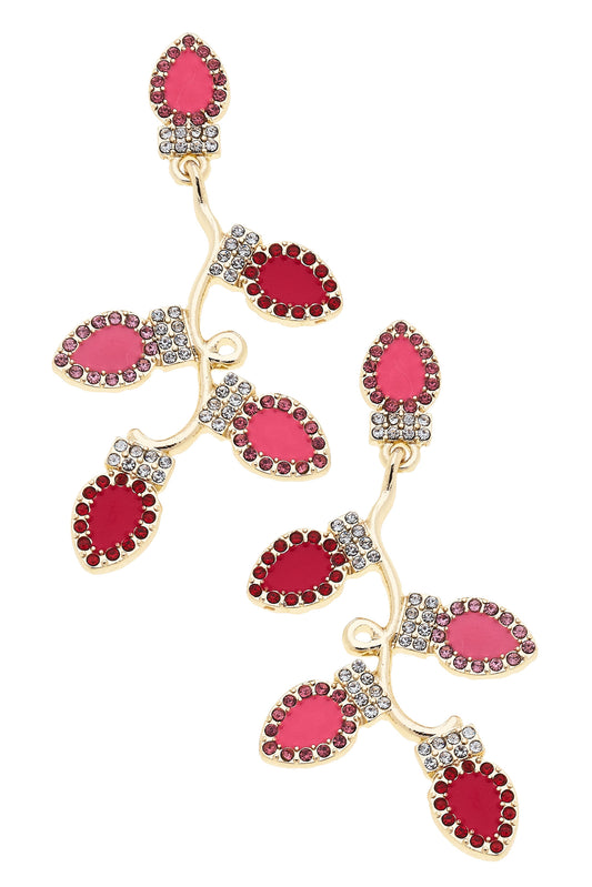 Rhinestone Pink Christmas Lights Earrings