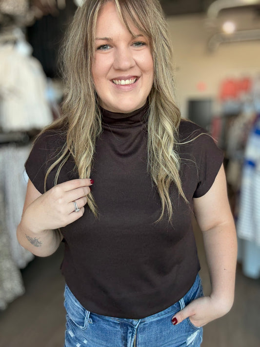 Brown Mock Neck Lightweight Top