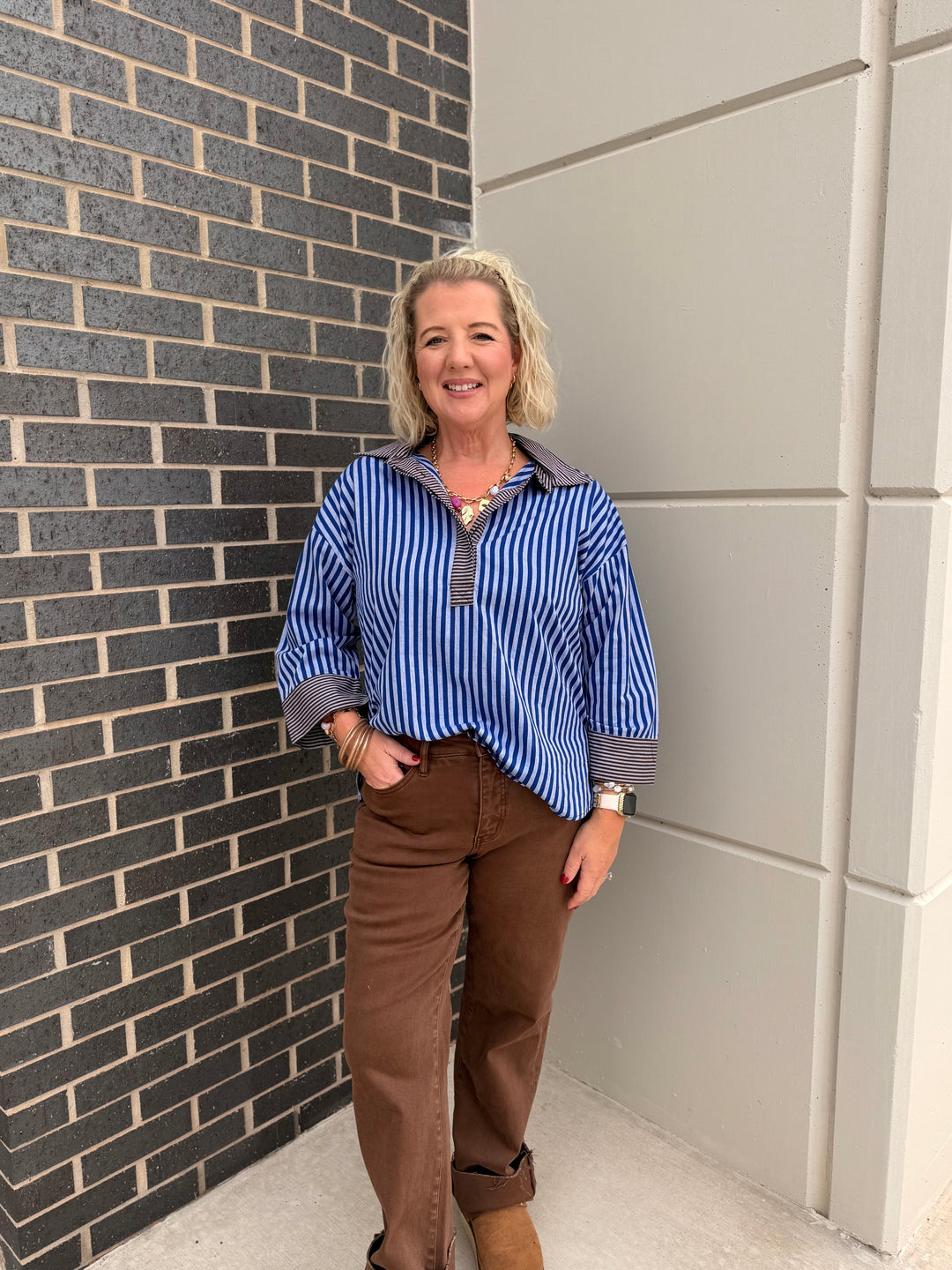 Blue Meets Brown Blouse